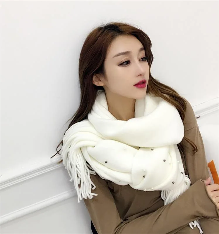 Модный осенне-зимний женский шарф, уплотненный большой размер, имитация кашемира, шарф, шаль, Женский Теплый жемчужный аксессуар, зимний шарф