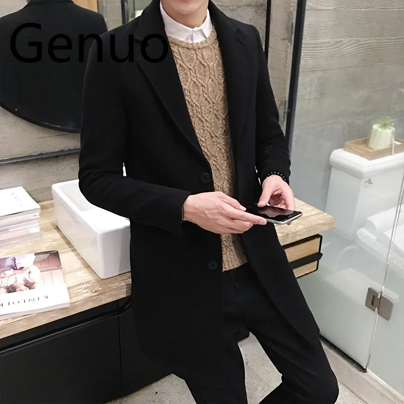

2019 New Winter Wool Coat Men Leisure Long Sections Woolen Coats Men's Pure Color Casual Fashion Jackets / Casual Men Overcoat