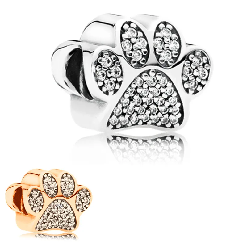 Rose Gold Dog Paw Bead Charms 