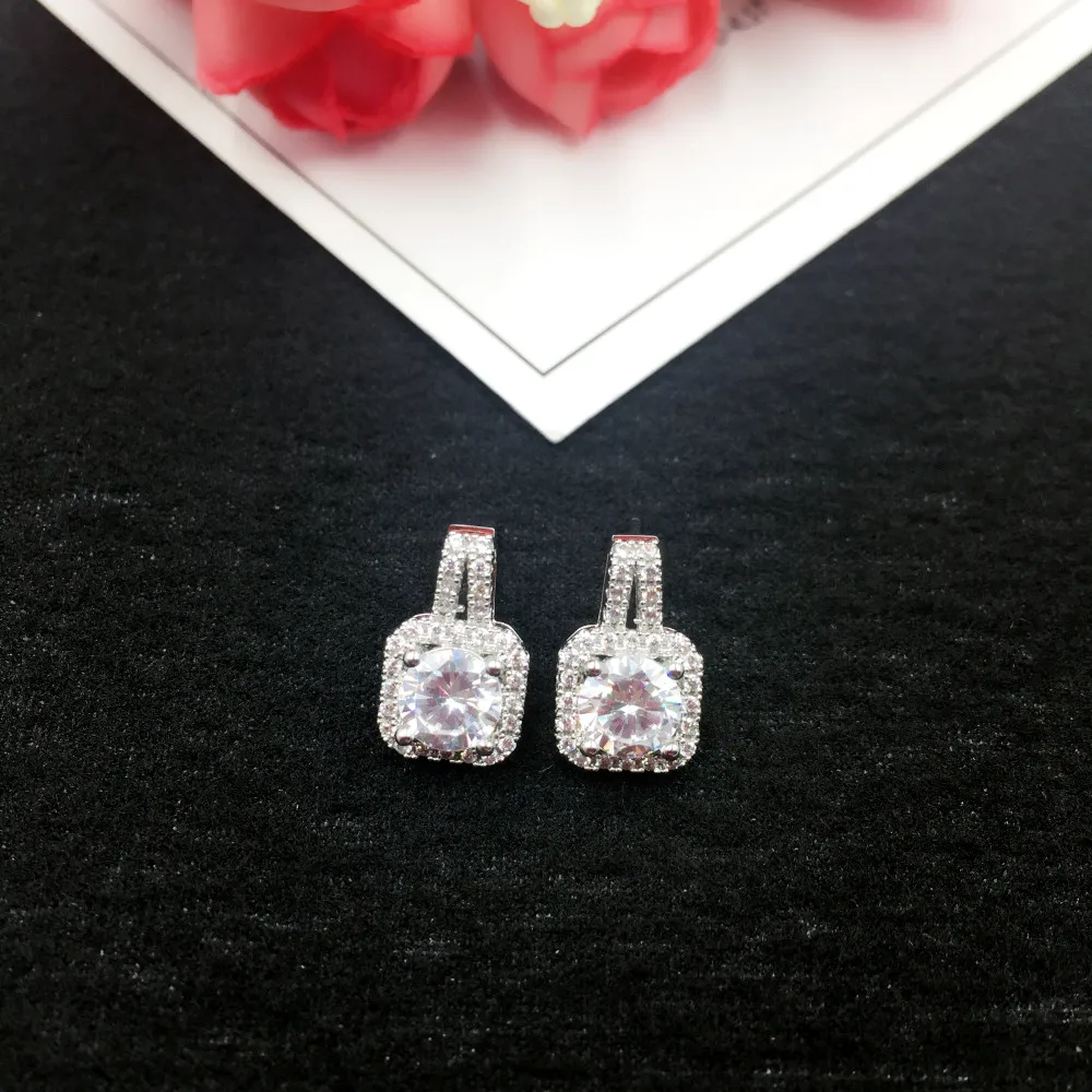 

Wholesale 925 Silver Needle Square Zircon Earring Trendy Geometric Stud Earrings for Women Lady Fashion Jewellery Brincos