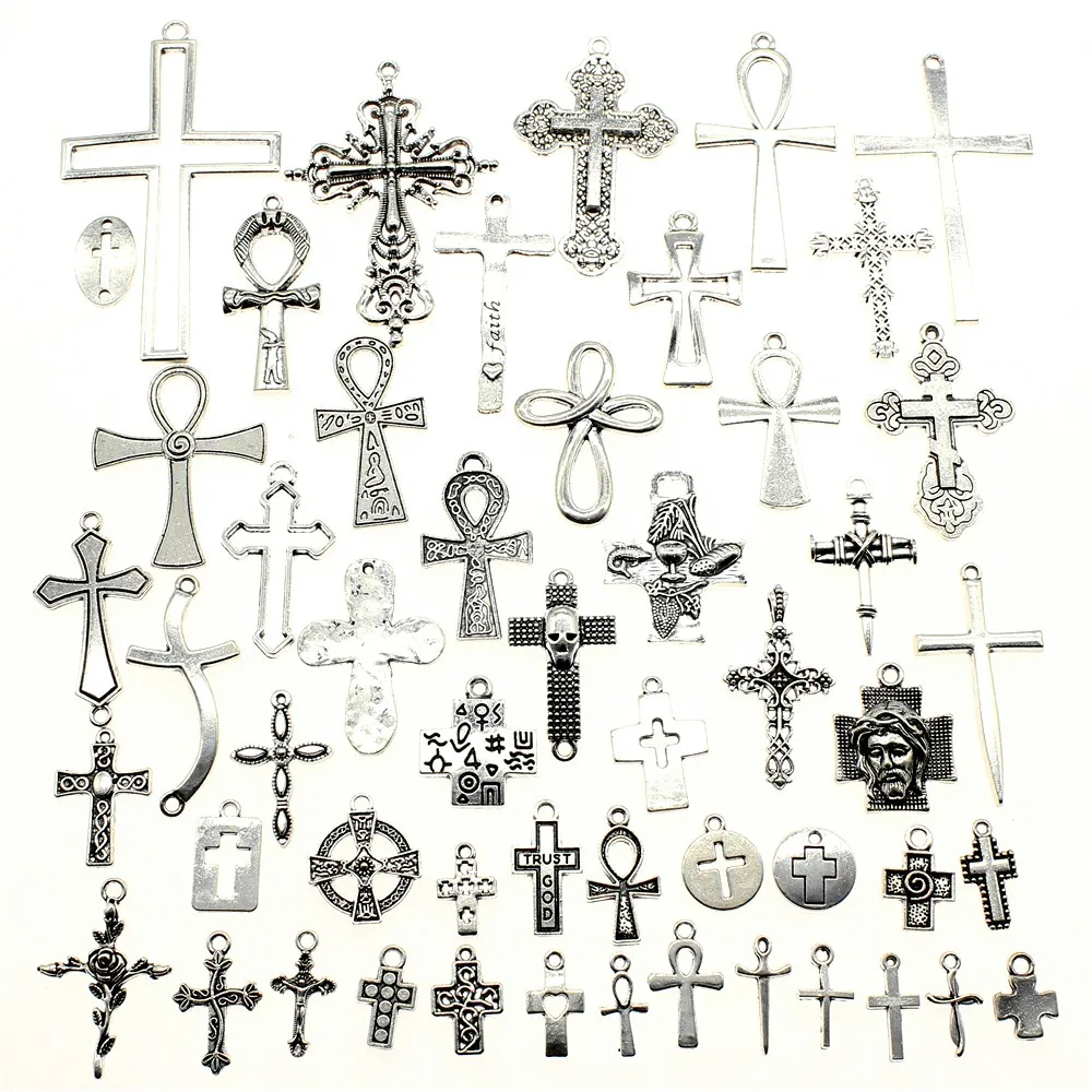 

100Gram Mix Designs Antique Silver Color Alloy Cross Angel Sport Buddha Gear Gun Hand Peace Charms Pendant Jewelry Accessories