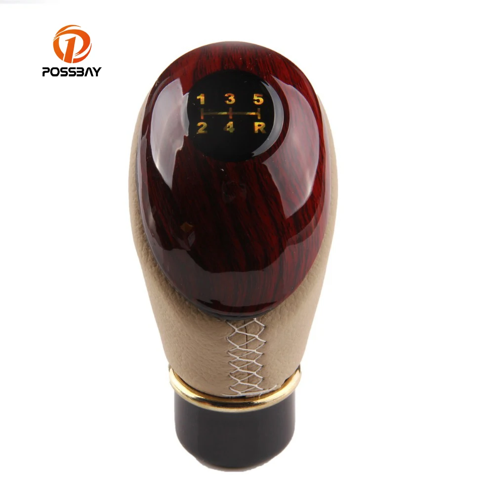 POSSBAY de imitación de madera de cuero de la PU de cambio de mando Universal coche Manual de cambio de engranaje de mando palo de fibra de carbono estilo palanca