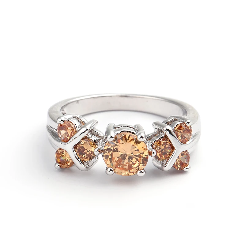 Natural Champagne & White Flower Crystal Engagement Ring Beauty And The