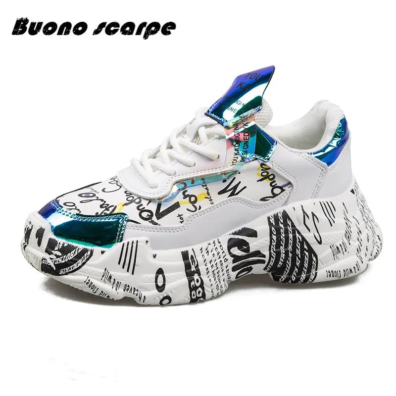 

Buonoscarpe Sports Shoes Women 2019 Summer New Thick-Soled Trend Running Shoes Color Matching Fashion Casual Flat Shoes