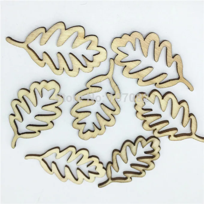 100pcs Natural Rustic Wood Leaf Shape Embellishments Wooden Toppers