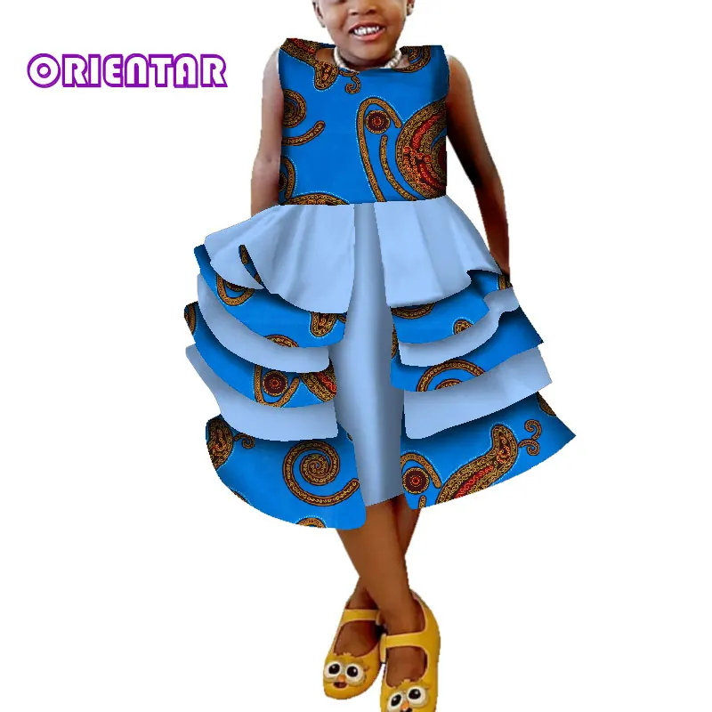 

2019 Summer Kids Girl Ball Gown African Dresses African Print Sleeveless Princess Dress Birthday Party Bazin Riche WYT297