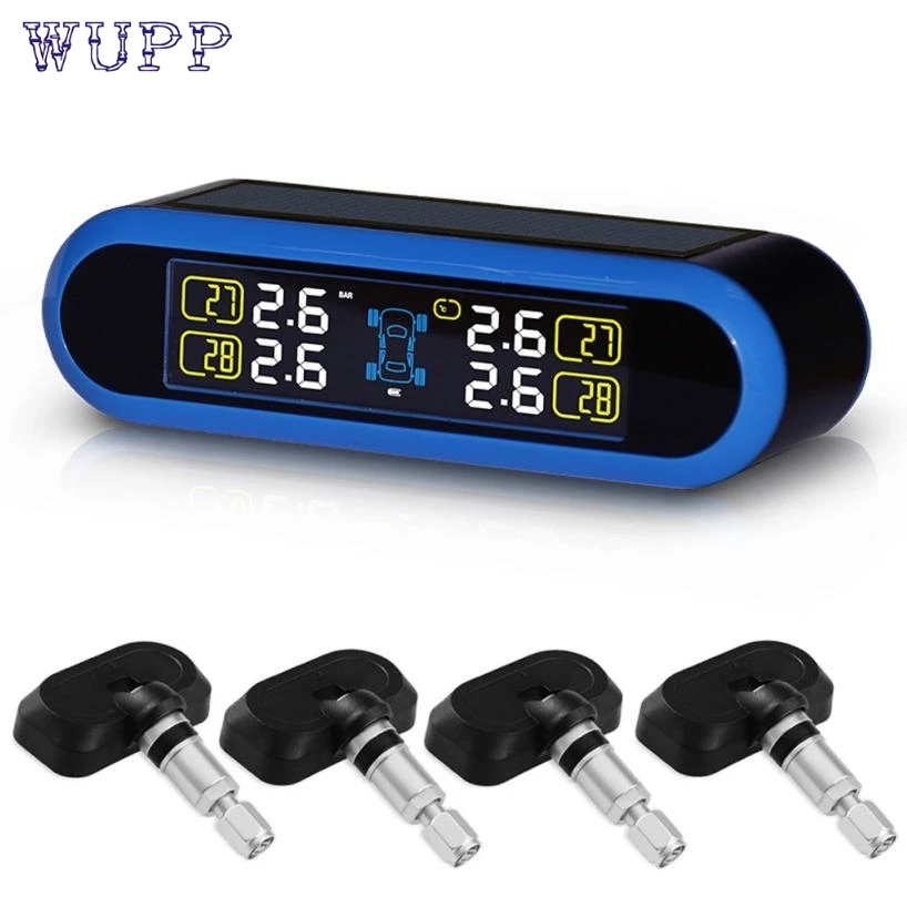 pretty Car styling Universal Blue Solar Power font b TPMS b font Wireless Tire Pressure Monitoring