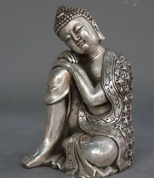 

13cm Collection Silver Buddhism Sakyamuni Seat Sleep Buddha Statue