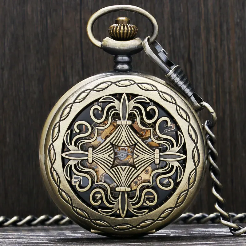 Yisuya Для мужчин Для женщин брелок карманные часы ретро Механический ручной взвод стимпанк кулон цепь бронза классический Роман Количество