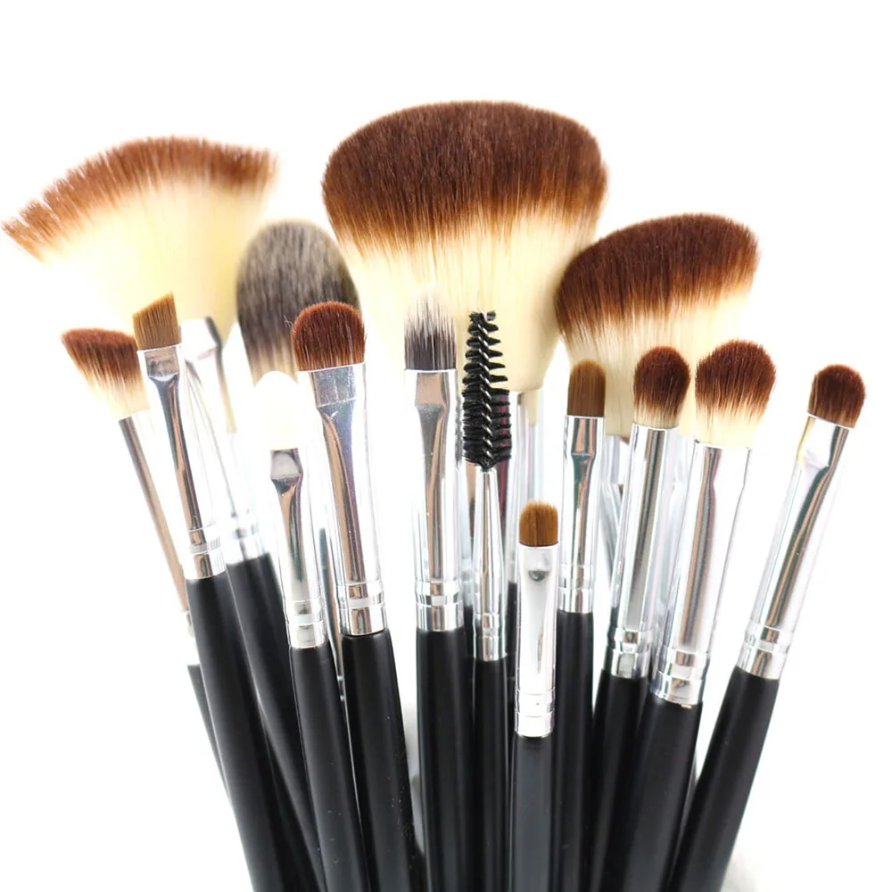 Профессиональный набор кистей для макияжа 15 шт. высокое качество набор инструментов для макияжа черный - Handle Color: Brown Hair