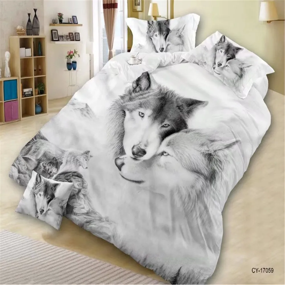 3D wolf print bedding,4pc duvet cover without quilt,100 polyester wolf bedding without quilt