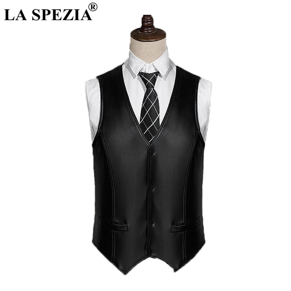 LA SPEZIA Black Leather Vest Men 5XL Winter Slim Fit Waistcoat Gentleman Genuine Sheepskin Leather Business Sleeveless Jackets LA SPEZIA Black Leather Vest Men 5XL Winter Slim Fit Waistcoat Gentleman Genuine Sheepskin Leather Business Sleeveless Jackets