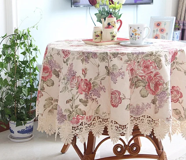 70 inch Round High end Floral Fabric Tablecloth Peony Embroidered