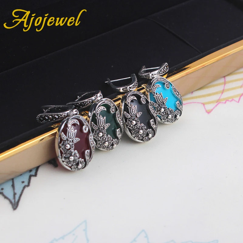 Женские винтажные серьги с цветком Ajojewel черные стразы