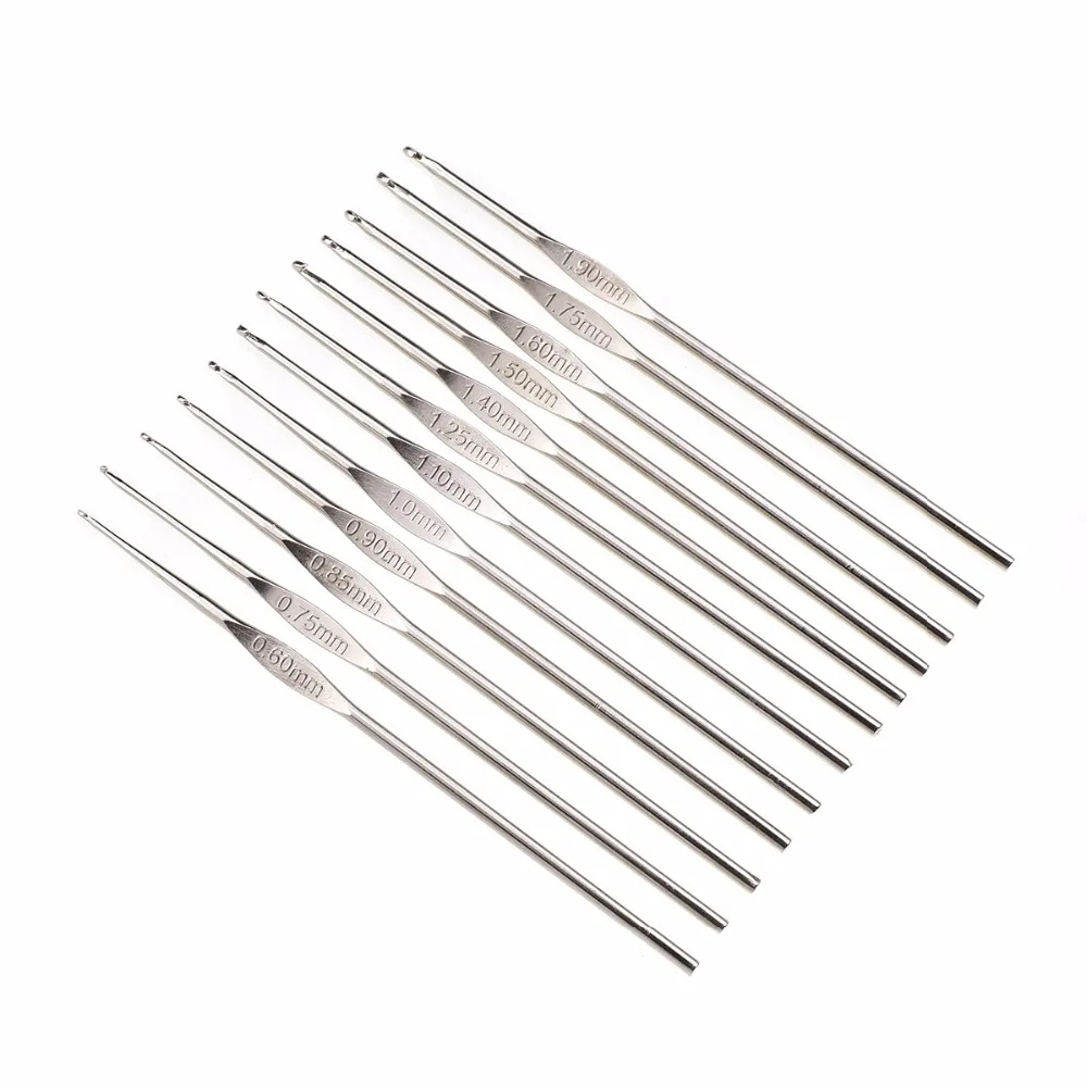 Looen 12pcsset Small Size Crochet Hooks Set Mix Sizes 0.6-1.9mm Knitting Needles For Yarn Weave Tools Lace Crochet Needles Set (6)