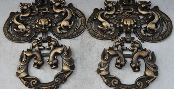 

old china bronze Evil Guardian Fu Foo Dog Lions pixiu dragon Door buckle Knocker
