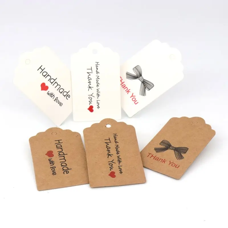 

Rectangle Kraft Paper Jewelry Cards Gift Label Tags Bow Handmade With Love Thank You Heart DIY Baking Flower Jewelay Accessories
