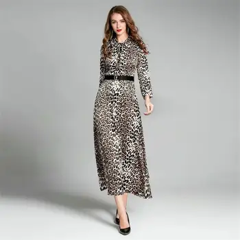 

Women Dress 2019 High Quality Spring Designer Runway Turn-down Collar Long Sleeve Leopard Print Casual Dresses NP0098