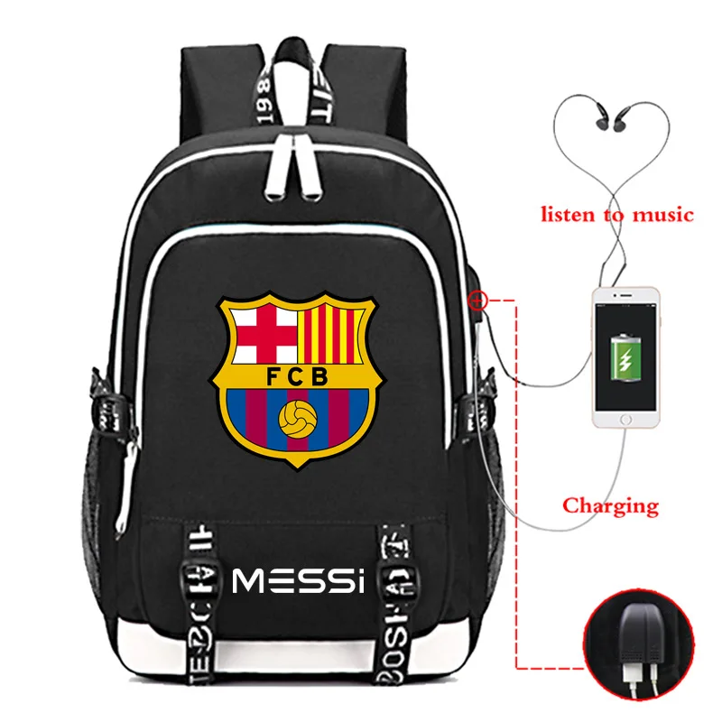

Teenagers Boys and Girls USB Charger Backpack Fashion Lionel Messi Printed Cool Women Men Casual Travel Bag Shoulders Bags