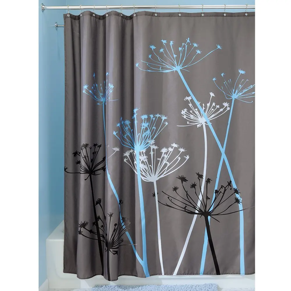 Plain Fabric Teal Blue Fabric Polyester Extra Long Shower Curtain 180 x 200 cm