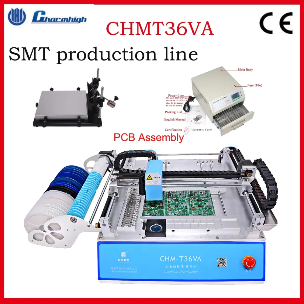 

SMT production system , CHMT36VA (Vision system ), desktop pick and place machine stencil printer + Reflow Roven , PCB assembly