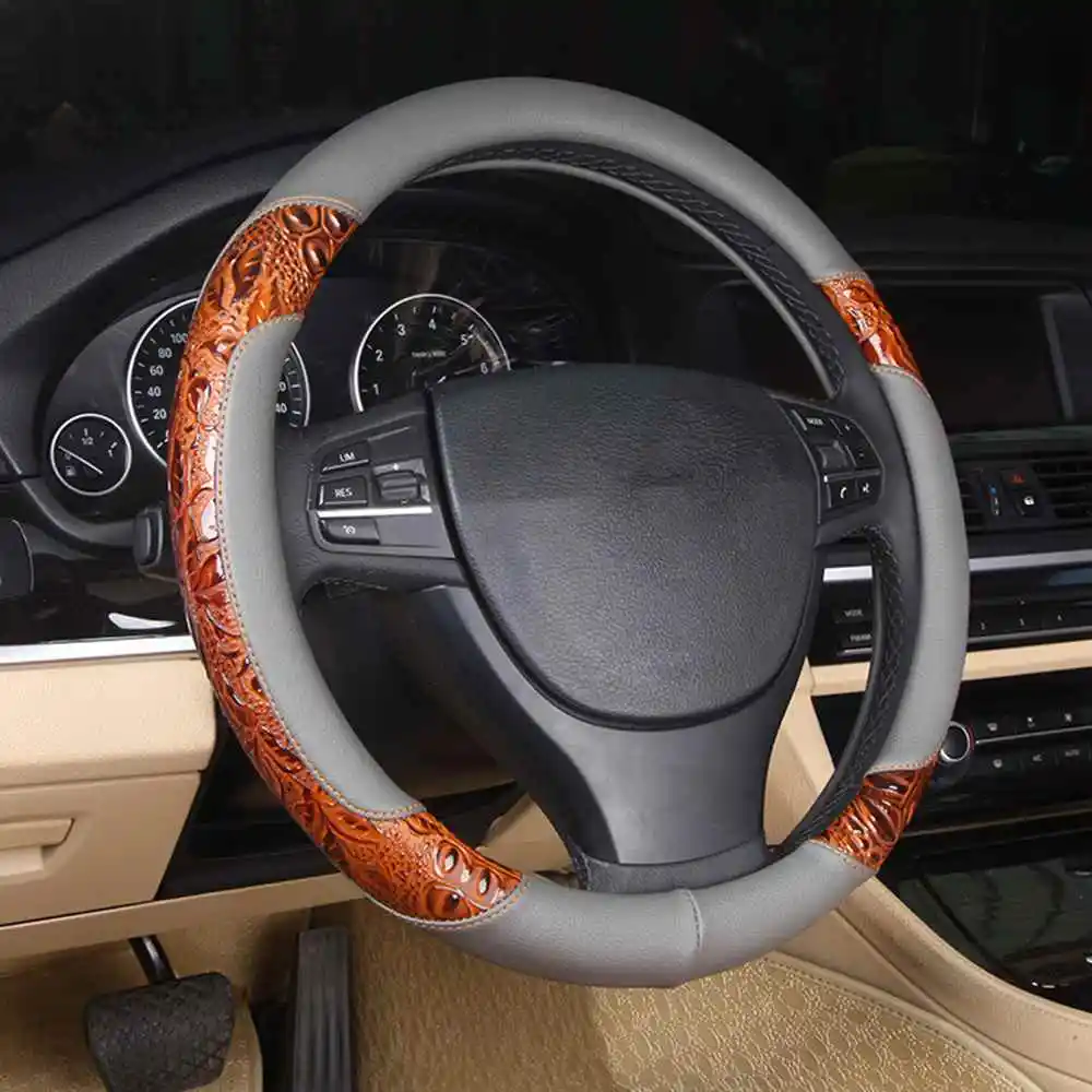 

FLY5D Two Color Microfiber Steering Wheel Cover Durable Soft Steering Wheel Cover Suitable for Four Seasons Universal Size 38cm