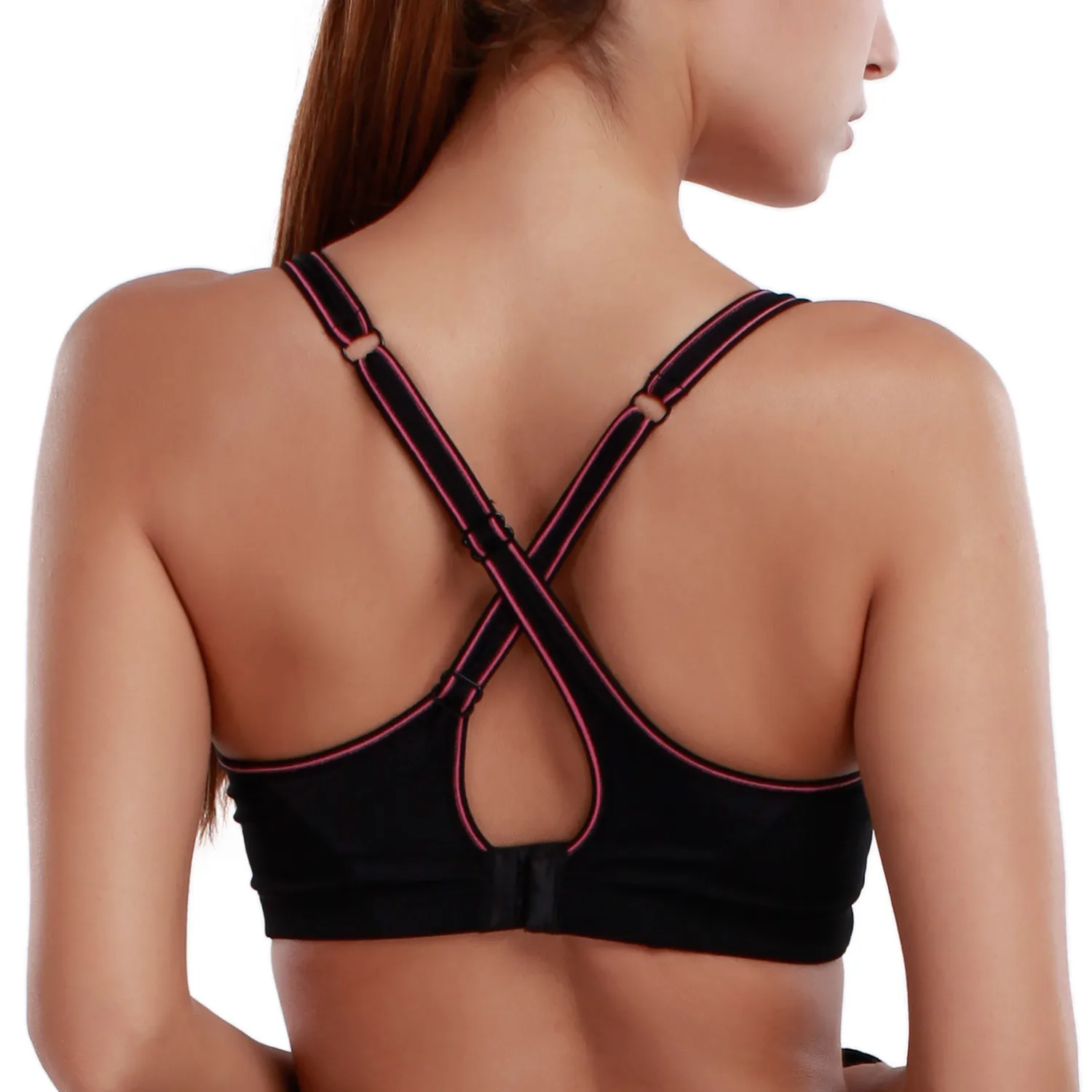 SYROKAN Women's High Impact Mesh Wireless Padded Cup X-back Gym Active Sports Bra
