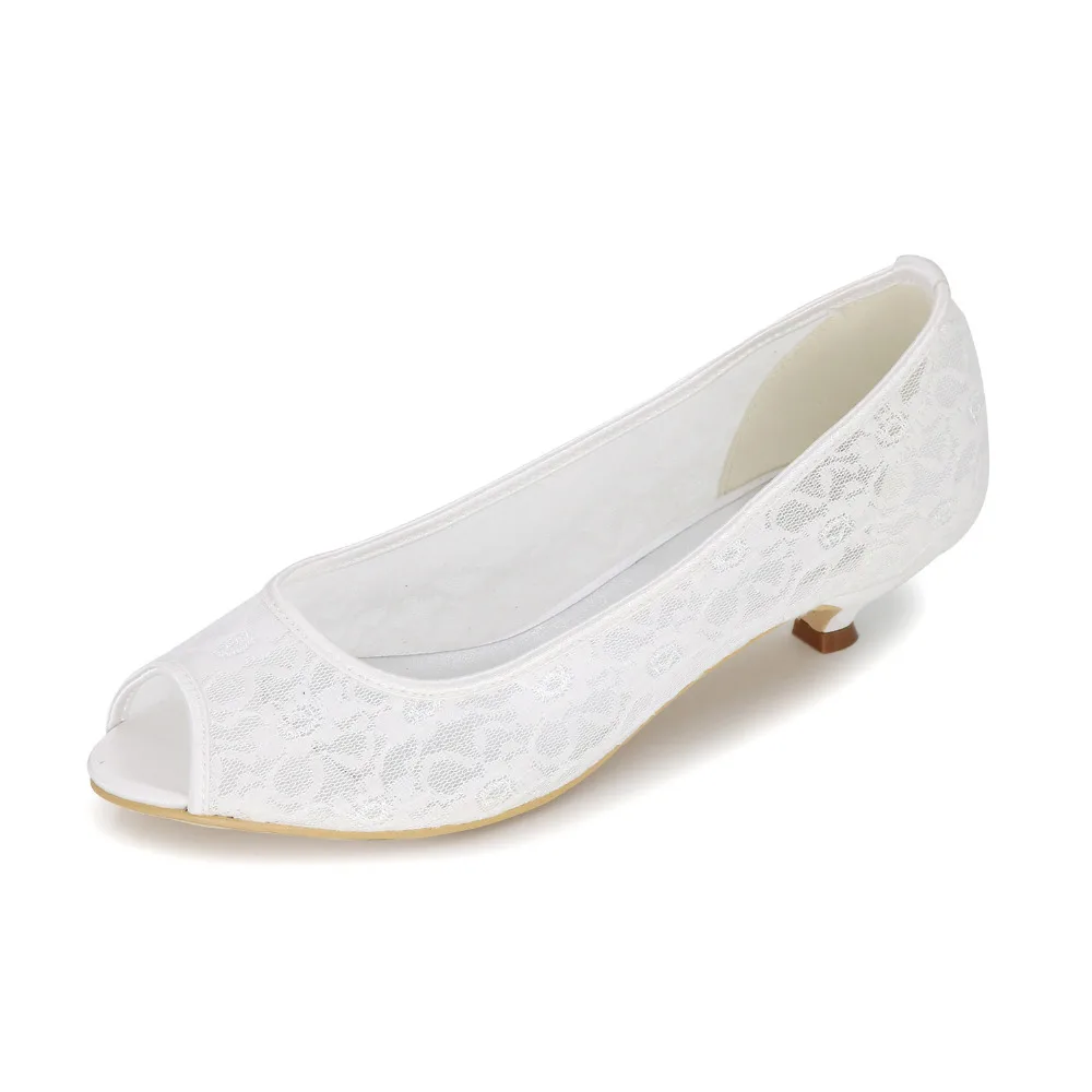 

Only 1 pair - Creativesugar sweet white lace kitten heel lady shoes open toe bridal wedding prom heels girl's party shoes