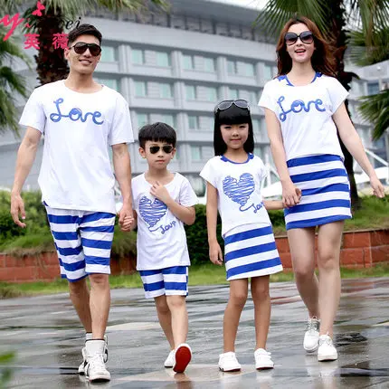 Family Clothing Sets Summer Style Short-sleeve navy striped Father And Son T-shirt+Shorts Set Matching Mother Daughter Dress Family Clothing Sets Summer Style Short-sleeve navy striped Father And Son T-shirt+Shorts Set Matching Mother Daughter Dress