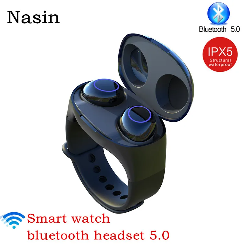 

Nasin HM50 Mini Smart bluetooth 5.0 Portable Wireless Stereo Earphone Sports Watch headset 15 meters phone for Xiaomi iPhone