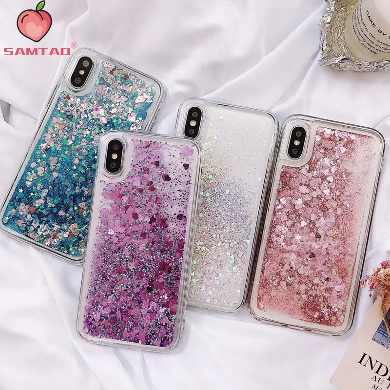 

Bling Sequins Soft Shell Heart Glitter Phone Case For iphone X XR XS Max Liquid Quicksand Cover For iphone 5 5S SE 6S 6 7 8 Plus