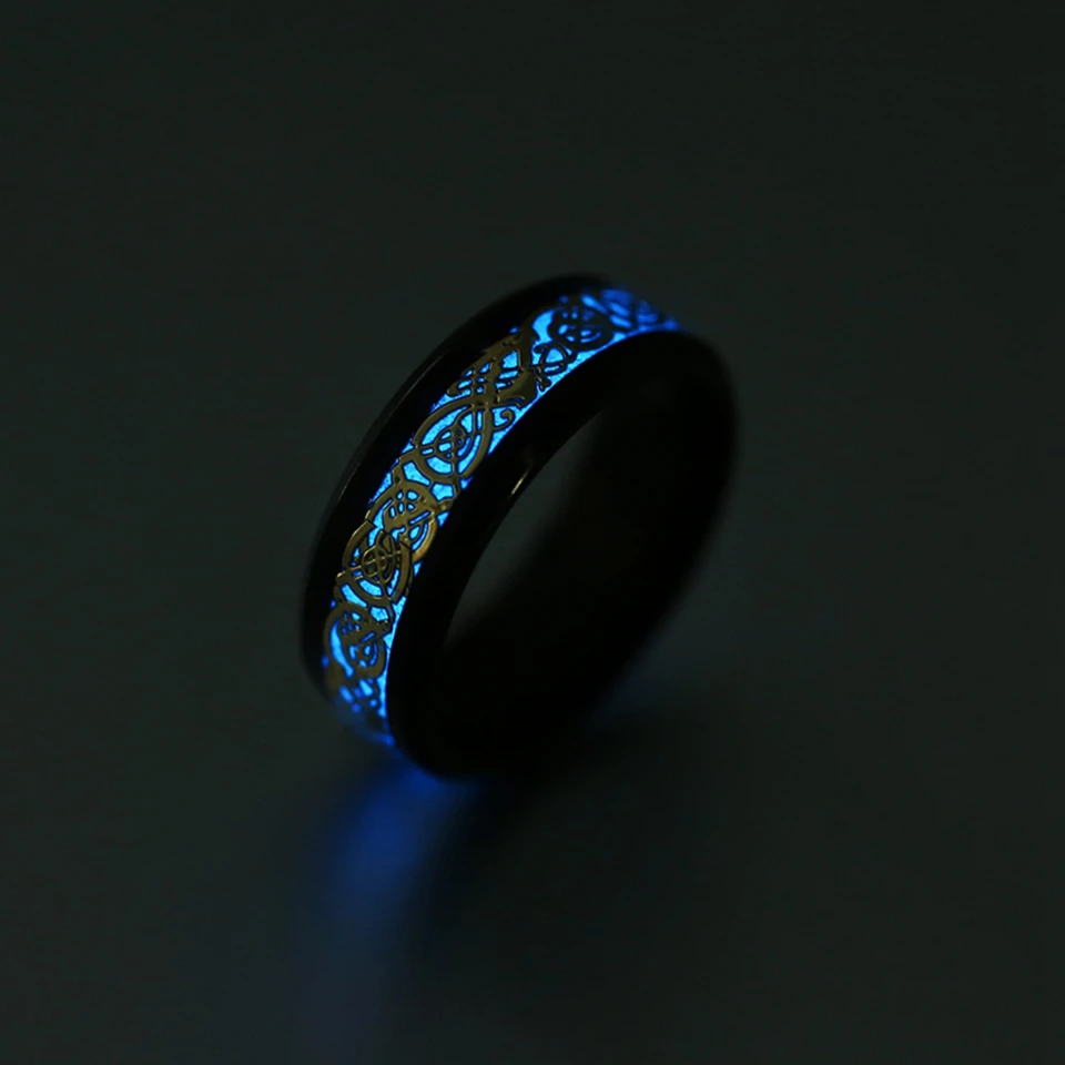 Yellow Glowing Luminous Dragon Rings Men Stainless Steel Glow in the Dark Fluorescent Ring Women Wedding Aneis Fashion Jewelry