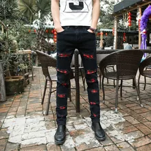 ПОВЕРЬТЕ МЕЧТА Моды Старинные Мужские Разорвал Отверстие Джинсы Брюки Slim Fit Проблемные Denim Молодой Человек Новинка Уличная Жан Брюки