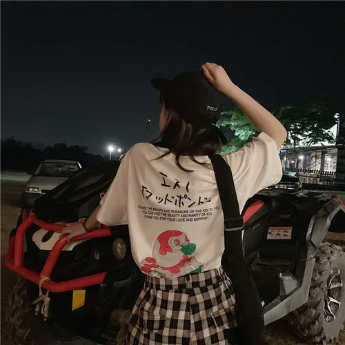 

Japanese Letter Printed Casual Loose All Match Fresh Cute Street College Wind Preppy Style 2019 Summer New Fashion Female Tees