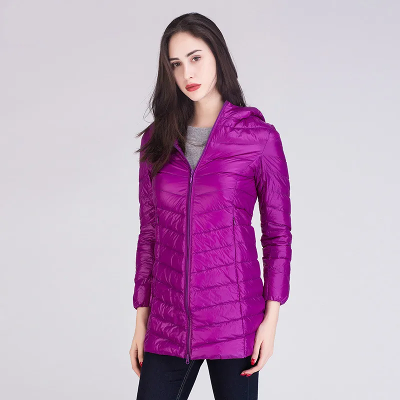 [Aiweier]New Womens Ultralight Down Jackets Hooded Zipper Long Nylon White Goose Coats 2017 Winter For Girls AL2105|winter down|winter for