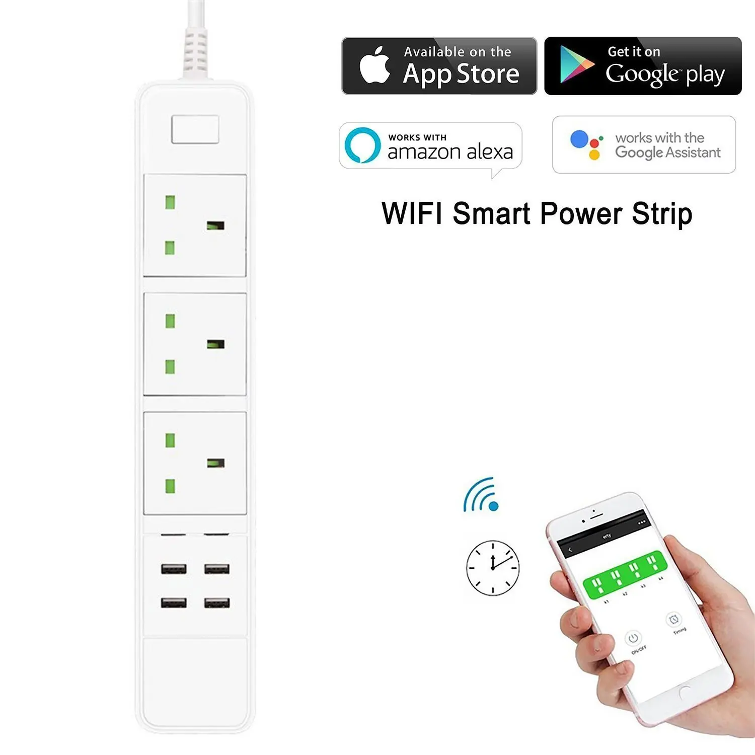 Дешево Smart Wi Fi power Strip, Surge Extension, пульт дистанционного управления, синхронизация, голосовое управление, 3 штепсельная розетка переменного тока 4 USB пор...