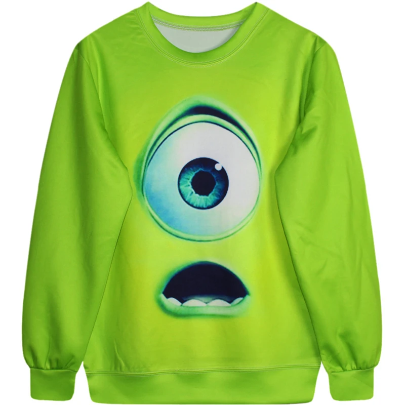 

Harajuku 3D Print Monsters Mike Wazowski Sweatshirts Fashion Long sleeve Cartoon Big Eye Green Hoodies Street Tops Pullover