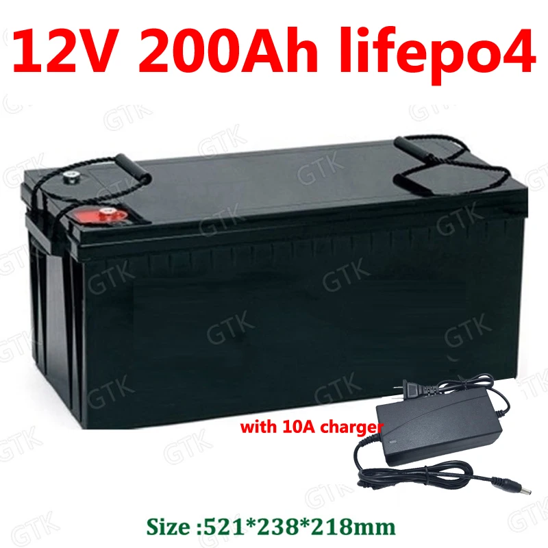 

GTK Waterproof Lifepo4 12V 200AH lithium BMS 12.8V for 2400W Photovoltaic solar energy backup power subwoofer RV +10A Charger