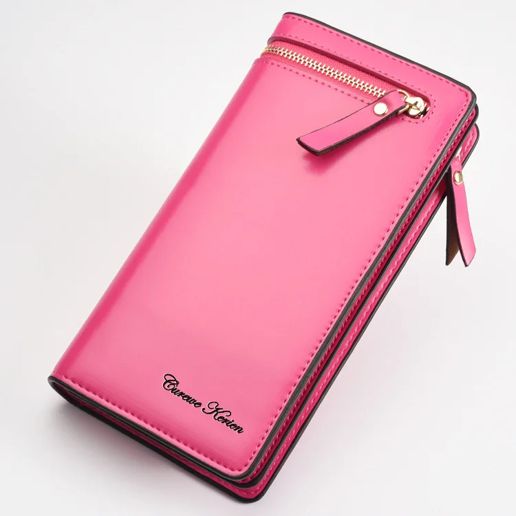 Hot sale Solid Top PU Leather Women wallets with Double Zipper Hasp Large Capacity multifunctional ladies Purse