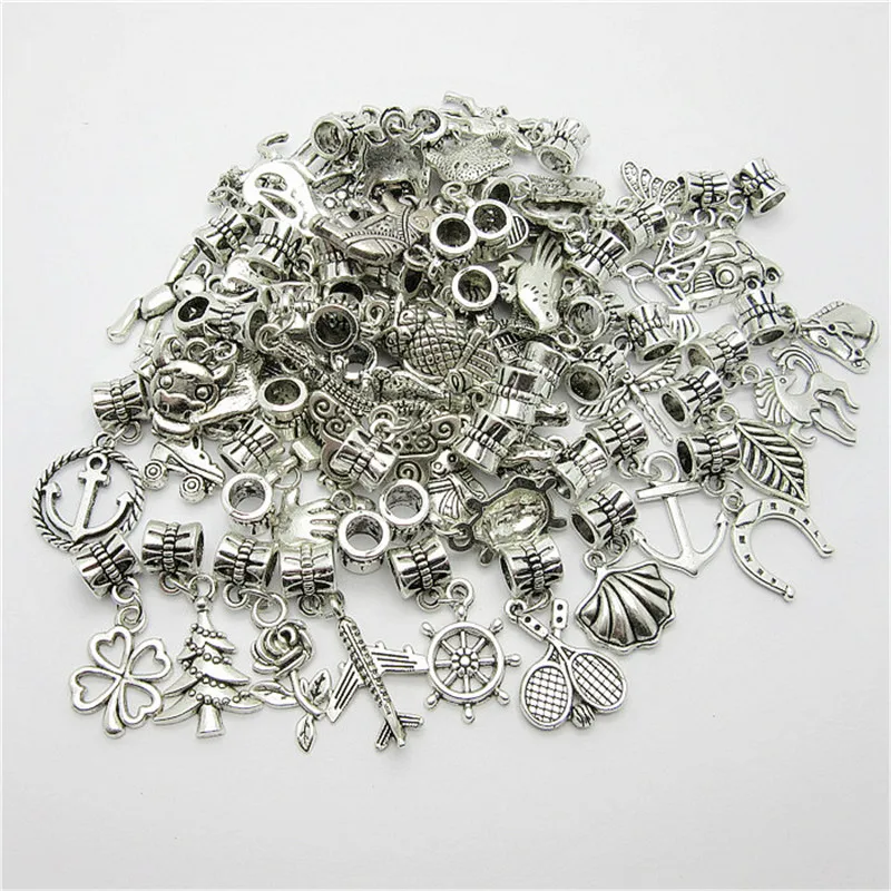

Mix 30pcs Antique Silver Charm Big Hole Loose Beads European Pendant fit Pandora Charms Bracelets & Necklace DIY Jewelry Making