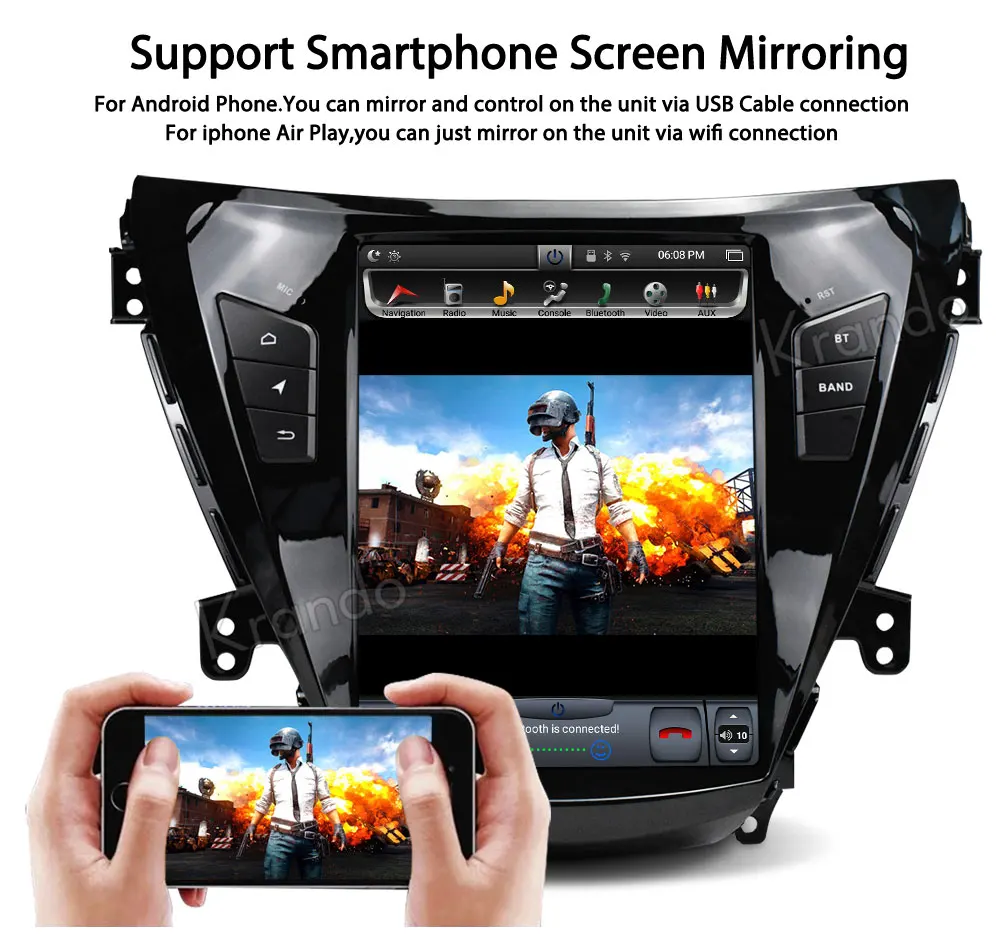 Perfect Krando Android 8.1 10.4" Tesla Vertical car dvd audio player For Hyundai Elantra 2011-2013 gps navigation multimedia play store 5