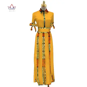 

Fashion Office Women Long Sleeve Dresses Bazin Riche African Bowknot Print Patchwork Dresses for Women African Clothing WY084