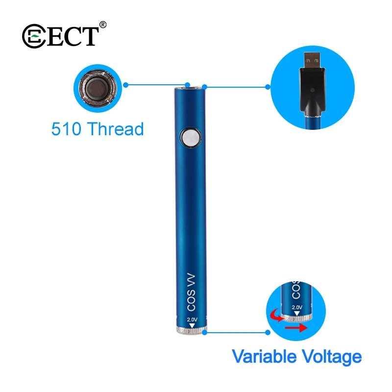 Vape Mod ECT COS Preheat VV батарея 450 мАч переменное напряжение электронная сигарета мод с usb-кабелем для 510 вапорайзер с резьбой