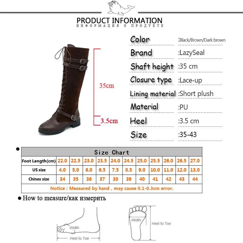 LazySeal/женские сапоги до середины икры большие размеры 35 43 Zapatos Mujer кожаная обувь на