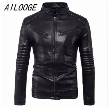

AILOOGE Classic Black Men Leather Jackets Motorcycle Biker Jackets Male Spring Autumn PU Coats Plus Size Business Casual Ja