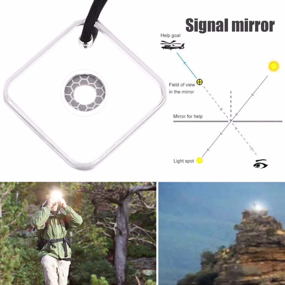 Heliograph Signal Mirror With Whistle Multifunctional Outdoor Emergency Survival Tool With Targeting Function First Aid Kits