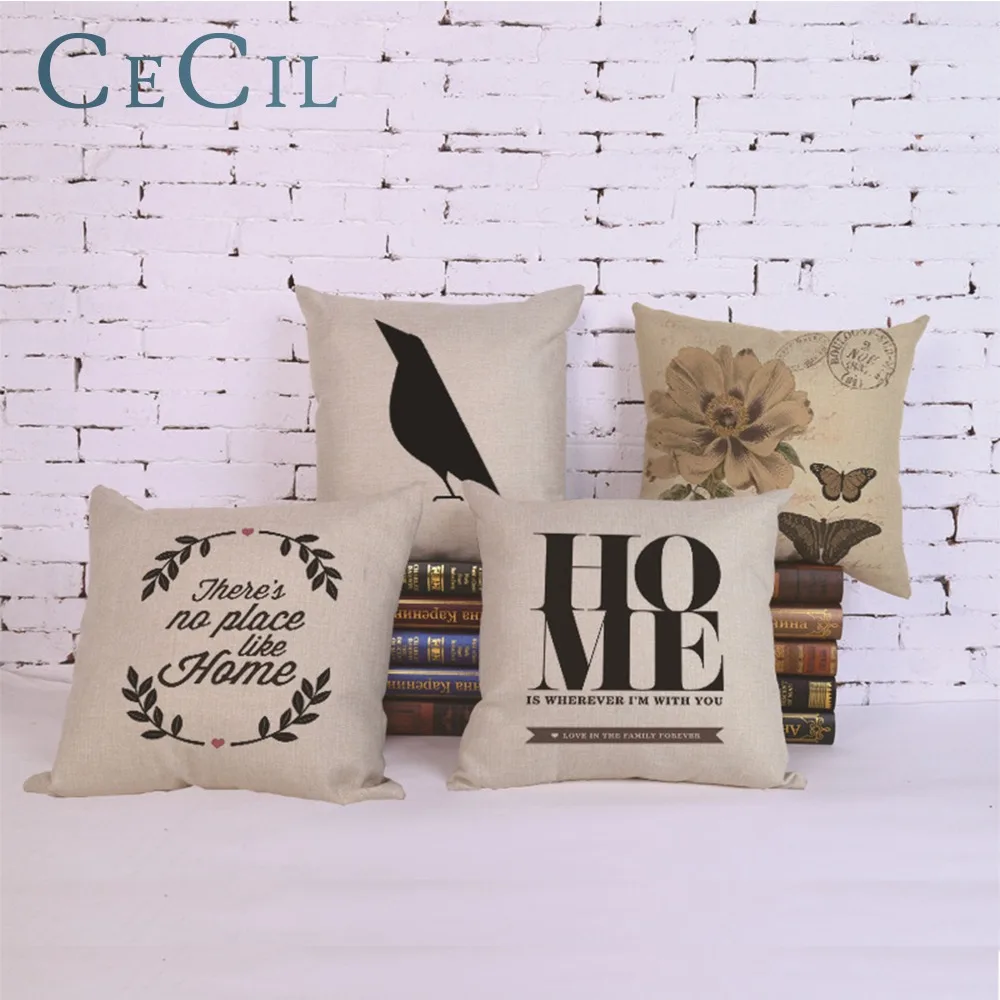 

Black White Letters Sofa Pillow Cover Nature Bird Pillow Cushion Cover Home Office Bed Decorative Pillow Cover Pillowcase