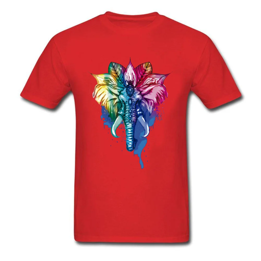 Summer T-shirts Graphic Round Collar Elephant 100% Cotton Fabric Youth Tops Shirts Birthday Short Sleeve Clothing Shirt Elephant red