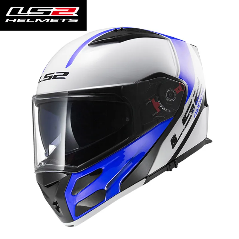 LS2 флип мото rcycle шлем с внутренним объективом солнцезащитный козырек модульный Мото шлем, одобренный ECE полный лицо гонки мото rbike шлем FF324 - Цвет: White Blue