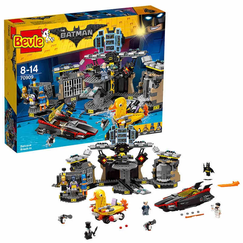

07052 1087Pcs Batman Movie Break-in Genuine Super Heroes Building Blocks Bricks Toys 70909 Gift